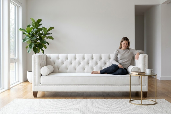 Three-seater fabric living room white couches upholstery sofa sofas Chesterfield couch
