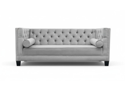 Luxury Gray Chesterfield Velvet Three-Seater Upholstered Furniture Hotel Living Room Practice