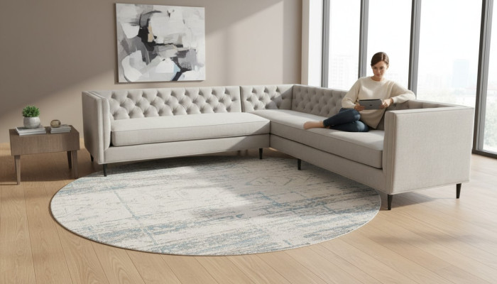 Sectional Sofa Grey Large Textile Fabric Chesterfield Sofas Creative Furniture New Living Room