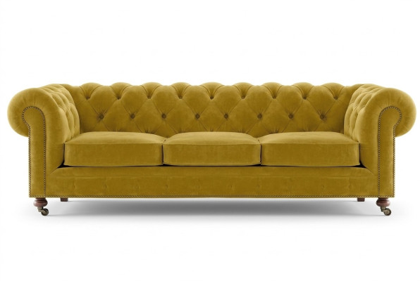Luxury Yellow Chesterfield Velvet Three-Seater Upholstery Furniture Hotel Living Room Practice