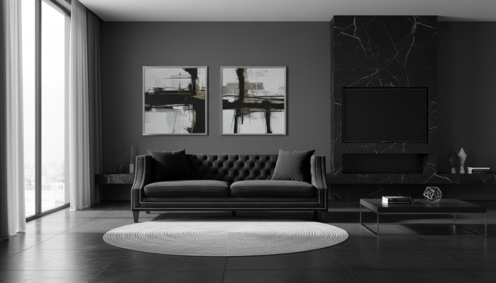 Luxury Black Fabric Sofa Three-Seater Upholstery Furniture Hotel Living Room Office Velvet