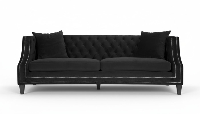 Luxury Black Fabric Sofa Three-Seater Upholstery Furniture Hotel Living Room Office Velvet