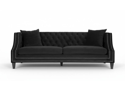 Luxury Black Fabric Sofa Three-Seater Upholstery Furniture Hotel Living Room Office Velvet