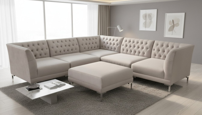 Chesterfield corner sofa with ottoman, 2-piece set, fabric material couches, sofas, corner suite, new