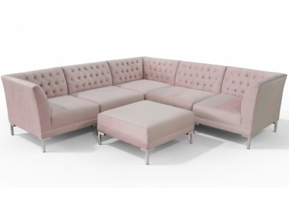 Pink sectional sofa ottoman Chesterfield sofas furniture XXL big textile fabric sofas 2-piece set