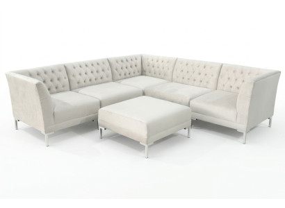 Sectional sofa with ottoman, cream white, large textile fabric, Chesterfield sofas, luxury furniture, 2-piece set.