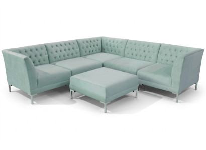 Turquoise Blue Corner Sofa Living Room Style Furniture Chesterfield Country House Set 2-piece.
