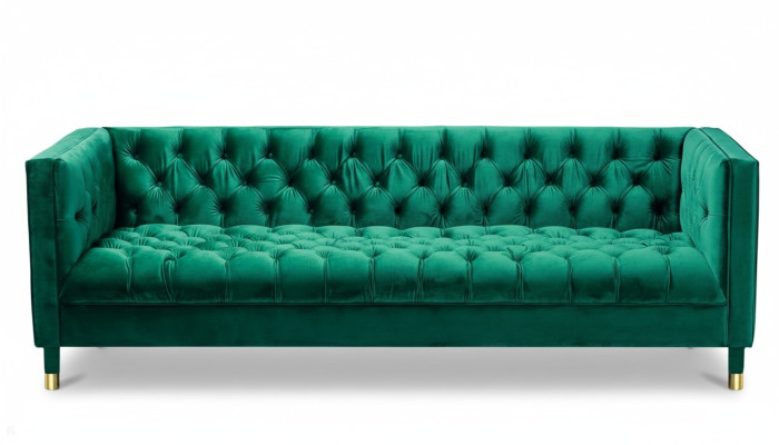Green three-seater fabric Chesterfield design couch upholstered sofa living room 230cm