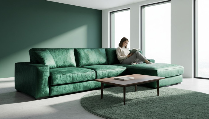 Green corner sofa, fabric sofa, living room design couches, upholstered sofas, large velvet, new.