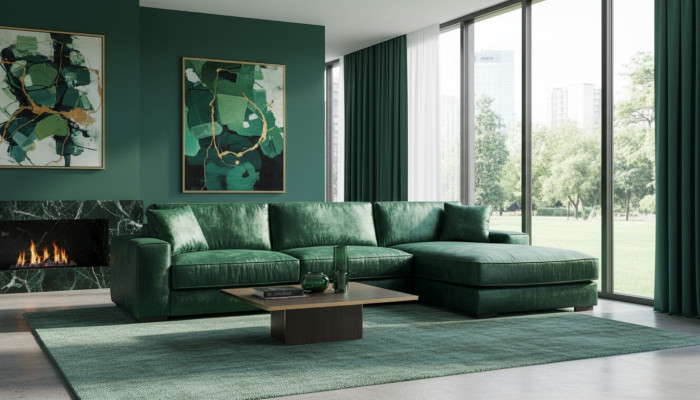 Green corner sofa, fabric sofa, living room design couches, upholstered sofas, large velvet, new.