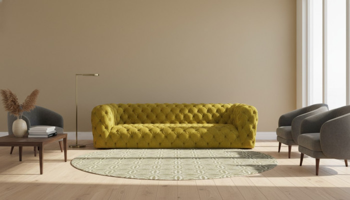 Yellow Chesterfield Couch Four-Seater XXL Big Sofa Comfortable Couches Soft New