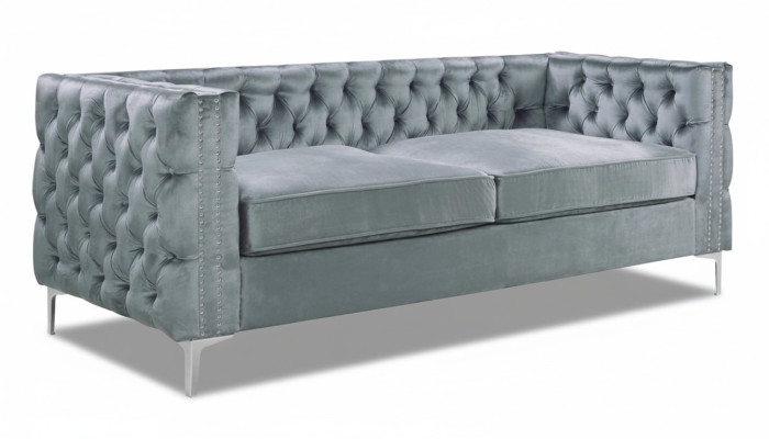 Gray Chesterfield Couch Luxury Velvet Fabric Sofas Sofa Set Button Upholstery New