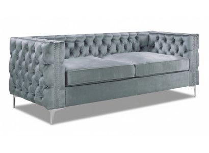 Gray Chesterfield Couch Luxury Velvet Fabric Sofas Sofa Set Button Upholstery New