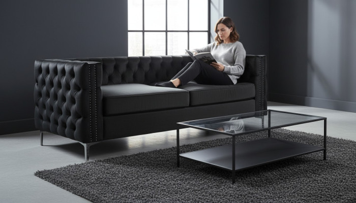 Black Chesterfield couch luxury velvet fabric couches sofa set sofas upholstery new