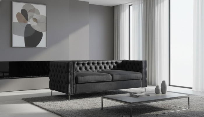 Black Chesterfield couch luxury velvet fabric couches sofa set sofas upholstery new