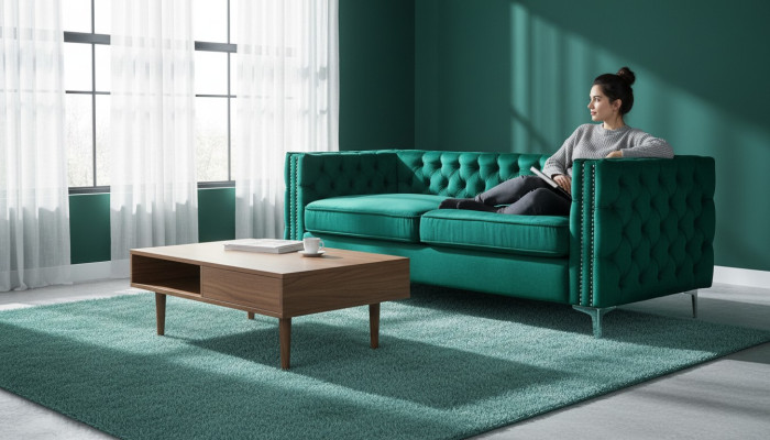 Green Chesterfield Couch Luxury Velvet Fabric Sofas Sofa Set Button Upholstery New