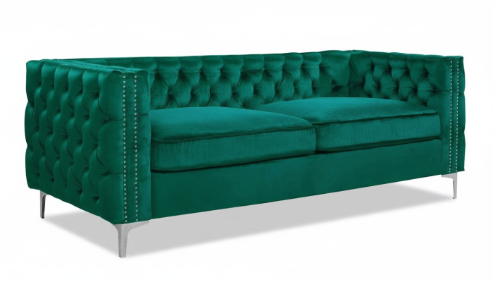 Green Chesterfield Couch Luxury Velvet Fabric Sofas Sofa Set Button Upholstery New