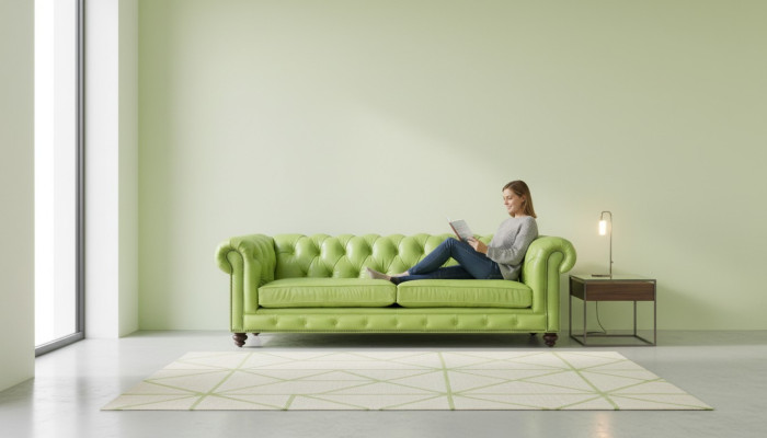 Living room Chesterfield sofa green big premium leather designer furniture 4-seater new