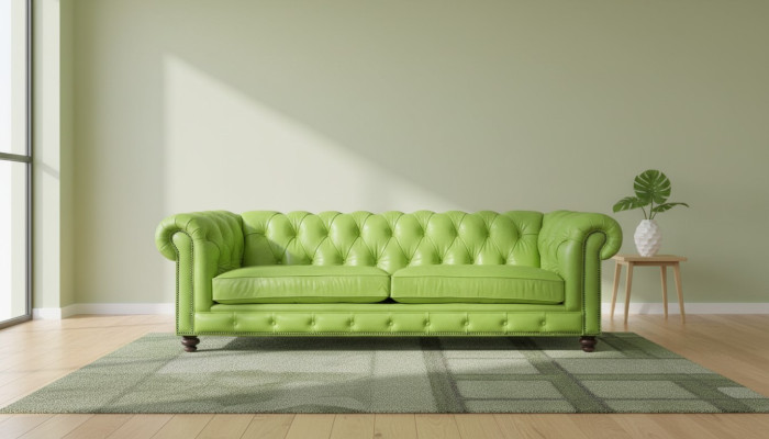 Living room Chesterfield sofa green big premium leather designer furniture 4-seater new