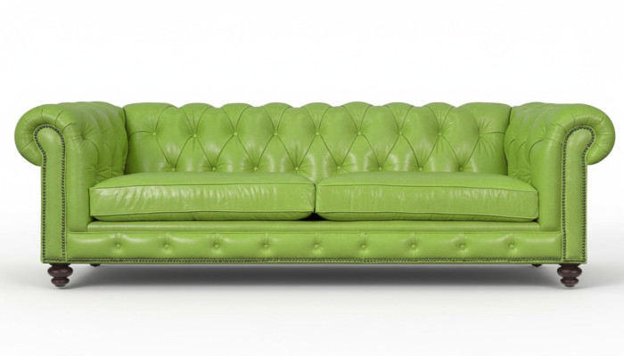 Living room Chesterfield sofa green big premium leather designer furniture 4-seater new