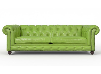 Living room Chesterfield sofa green big premium leather designer furniture 4-seater new