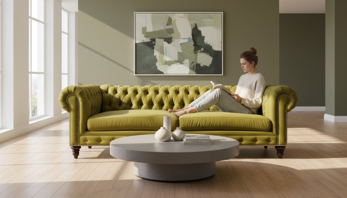 Yellow Living Room Modern Chesterfield Three-Seater Creative Furniture Textile Fabric xxl