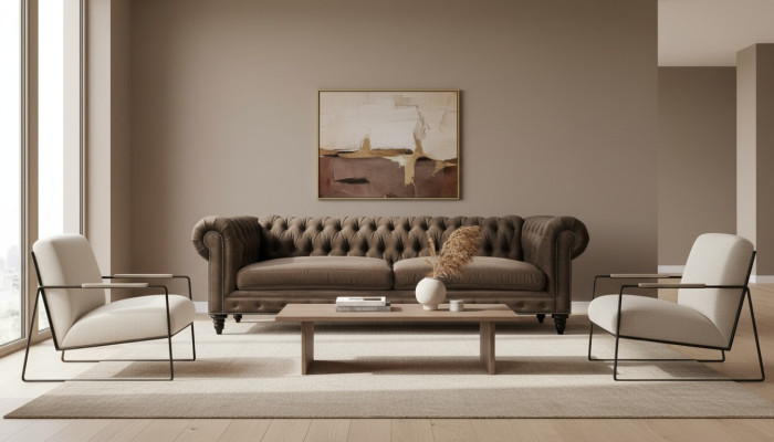 Chesterfield Brown New Living Room Modern Three-Seater Creative Furniture Textile Fabric