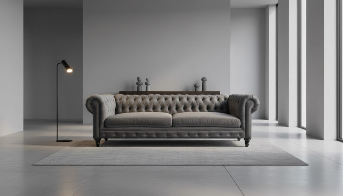 Three-seater Chesterfield Creative Furniture Textile Fabric Grey New Living Room Modern
