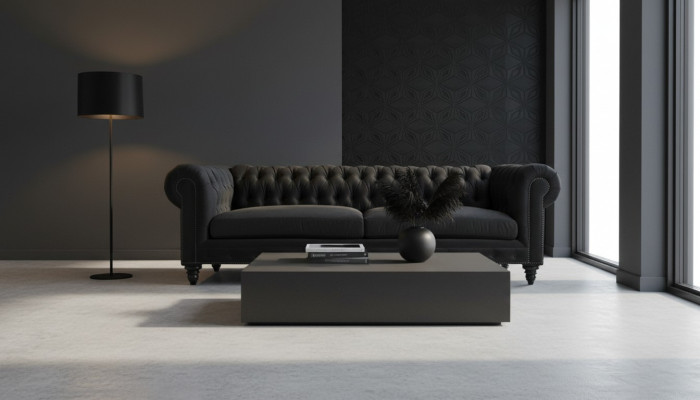 Chesterfield Black Living Room Modern Three-Seater Creative Furniture Textile Fabric