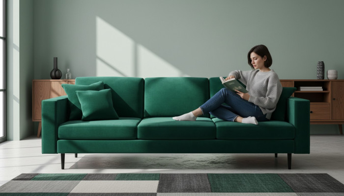 Green fabric living room design couches upholstered sofa sofas XXL big four-seater new