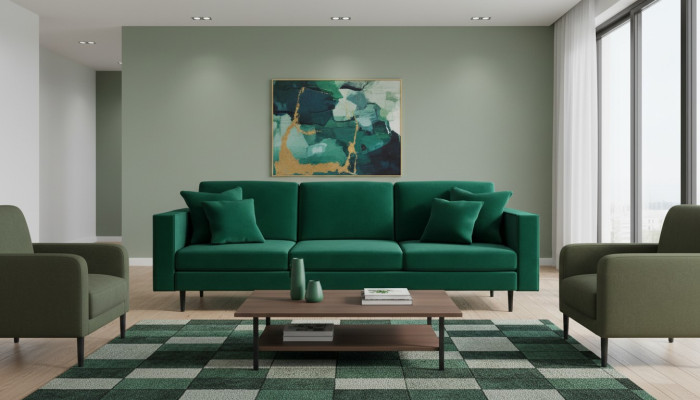 Green fabric living room design couches upholstered sofa sofas XXL big four-seater new