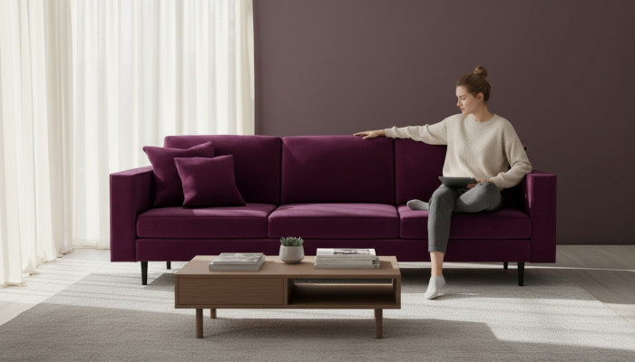 Bordeaux wine red fabric living room sofas Italian furniture design couches upholstery