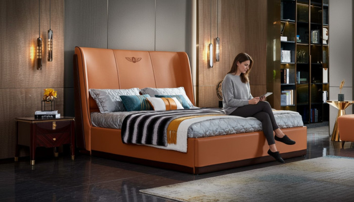 Orange bed, bedroom, new creative modern design furniture, wood, luxury beds