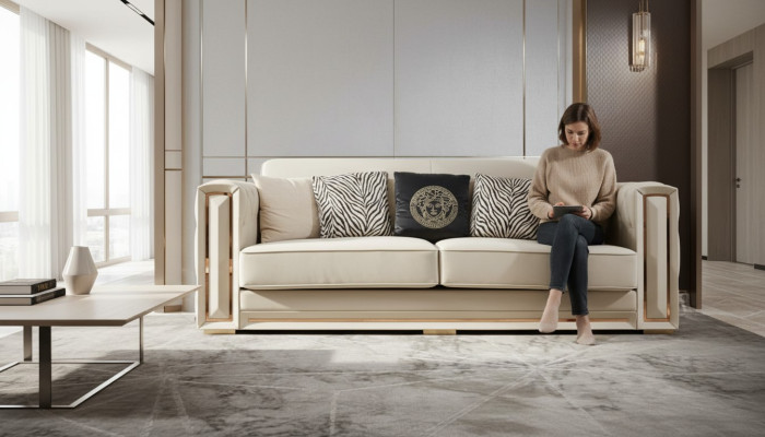 Chesterfield sofa beige leather luxury living room design couches upholstery