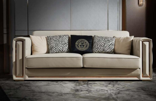 Chesterfield sofa beige leather luxury living room design couches upholstery