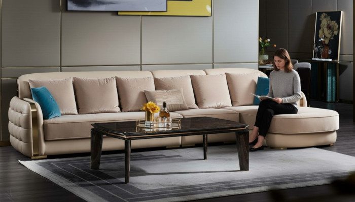 Corner sofa leather beige luxury living landscape couch corner suite sofas furniture design