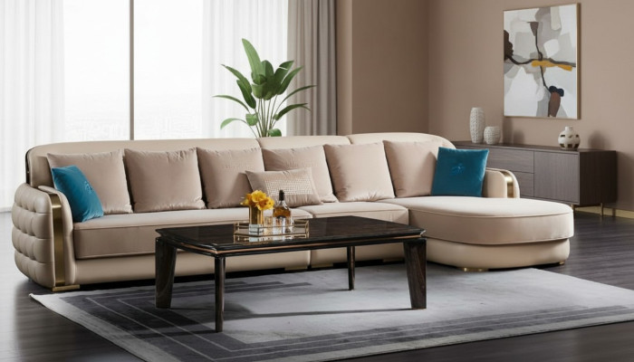 Corner sofa leather beige luxury living landscape couch corner suite sofas furniture design