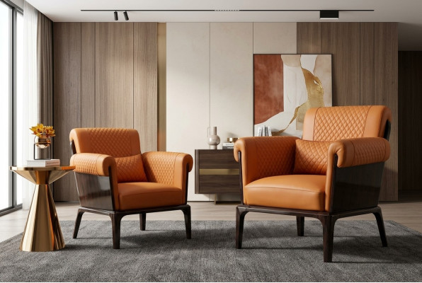 Chair Orange Leather Armchair Reclining Modern Design Furniture Luxury Living Room Wood New