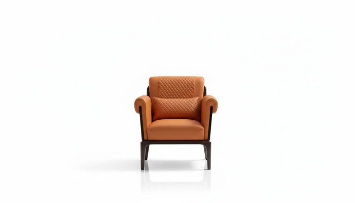 Chair Orange Leather Armchair Reclining Modern Design Furniture Luxury Living Room Wood New
