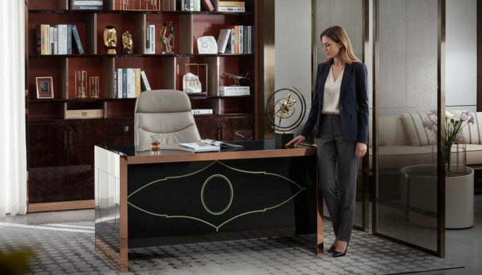 Table chair, study desk, black office furniture, luxury, 2-piece set.
