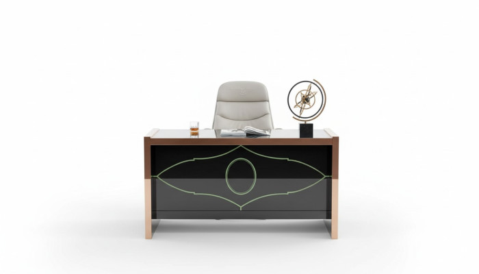 Table chair, study desk, black office furniture, luxury, 2-piece set.