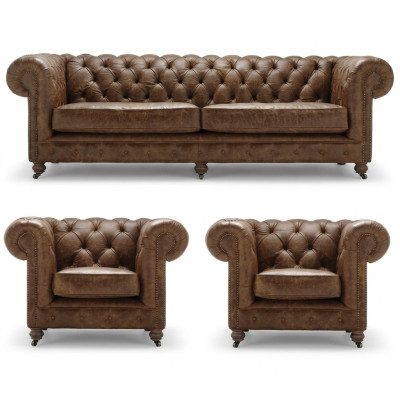 Antique Style Chesterfield Sofa Set Couch Upholstery Set Sets Leather Sofa
