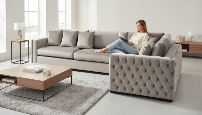 Beige corner sofa living landscape couch corner suite upholstery new velvet furniture design