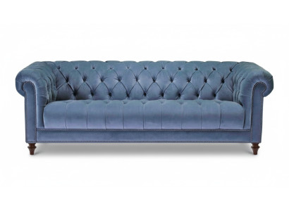 Light blue three-seater fabric Chesterfield design couches upholstery sofas original new