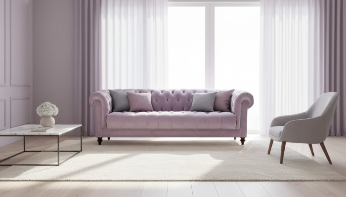 Purple three-seater fabric Chesterfield design couches upholstered sofas original velvet