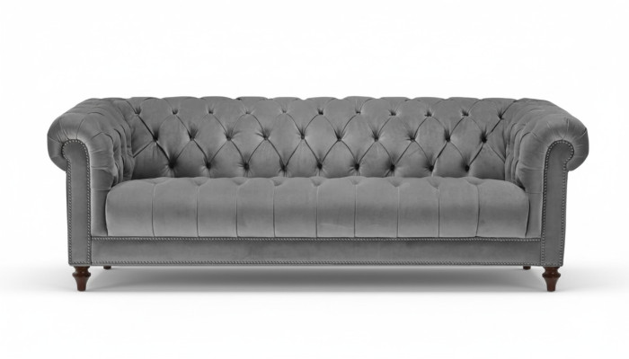 Three-seater gray fabric living room design couches upholstery sofa sofas Chesterfield