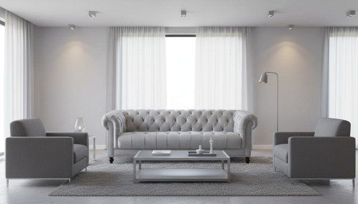 Light gray three-seater Chesterfield new fabric living room couches upholstered sofa sofas