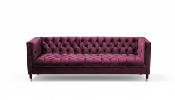 Burgundy Three-seater Fabric Living Room Design Couches Upholstered Sofa Chesterfield New