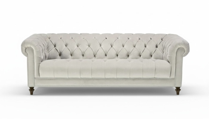 Silver Three-Seater Fabric Design Couches Upholstery Sofas Original Chesterfield New