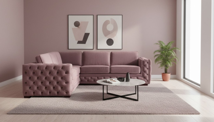 Corner sofa pink velvet living landscape couch corner suite upholstery old pink furniture design